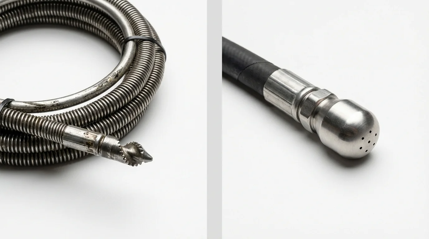Drain snake cable and hydro jetting nozzle used for drain cleaning in Midland, TX