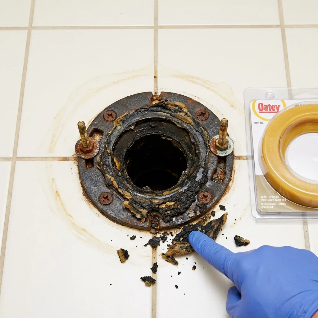 Failed wax ring showing water seepage at the base of a toilet in a Midland, TX home