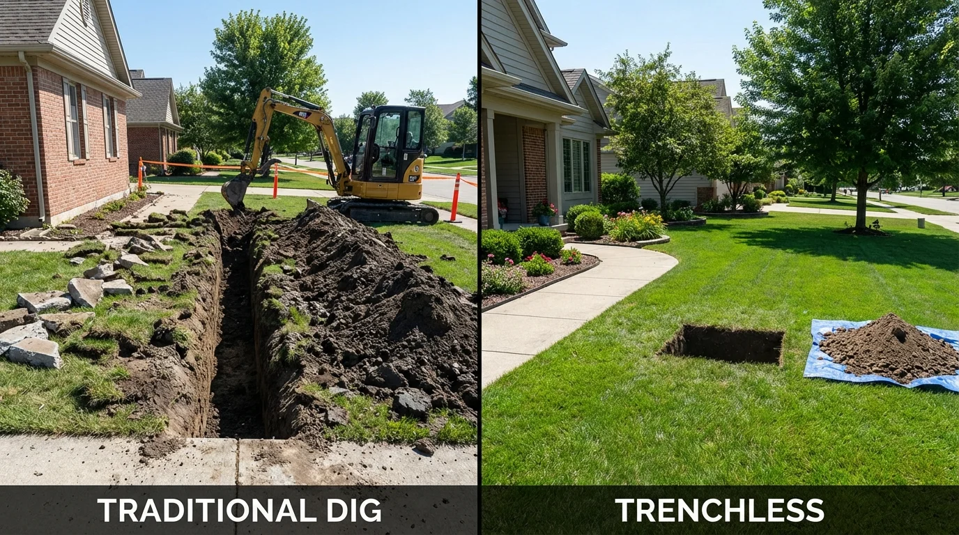 Trenchless sewer repair with minimal yard damage versus traditional excavation in Midland, TX